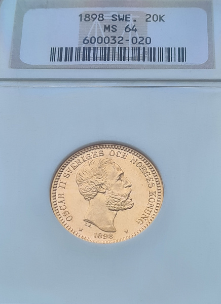 картинка Швеция. 20 Крон 1898 г. Золото. 8.9606 г*0.900 0.2593 oz. СЛАБ NGC MS 64! от магазина Одежда+ 3