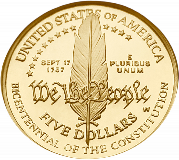 картинка США. 5 Долларов 1987 г. Золото. 8.359 г*0.900 0.2419 oz. СЛАБ NGC PF 69 ULTRA CAMEO! от магазина Одежда+ 2