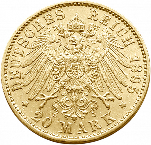 картинка Бавария. 20 Марок 1895 г. Золото. 7.965 г*0.900 0.2305 oz. от магазина Одежда+ 2