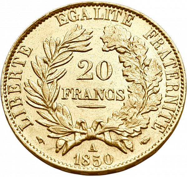 картинка Франция. 20 Франков 1850 г. Золото. 6.45161 г*0.900 0.1867 oz. от магазина Одежда+ 2