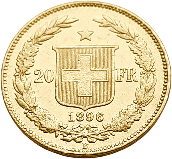 картинка Швейцария. 20 Франков 1896 г. Золото. 6.452 г*0.900 0.1867 oz. от магазина Одежда+ 2
