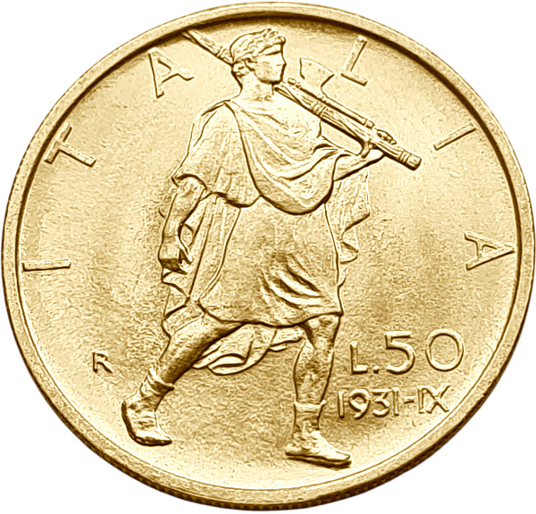 картинка Италия. 50 Лир 1931 г. Золото. 4.3995 г*0.900 0.1273 oz. от магазина Одежда+ 2