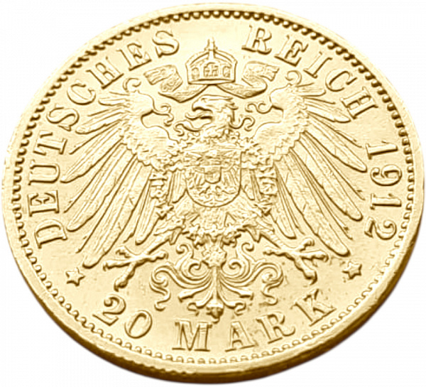 картинка Баден. 20 Марок 1912 г. Золото. 7.965 г*0.900 0.2305 oz. от магазина Одежда+ 2