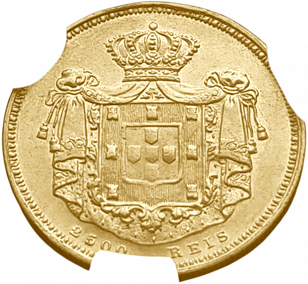 картинка Португалия. 2500 Рейс 1838 г. Золото. 4.78 г*0.917 0.1409 oz. ТИРАЖ 1114 ЭКЗ!! от магазина Одежда+ 2