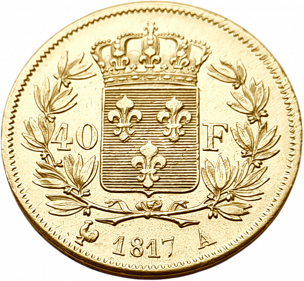 картинка Франция. 40 Франков 1817 г. Золото. 12.9039 г*0.900 0.3734 oz. от магазина Одежда+ 2