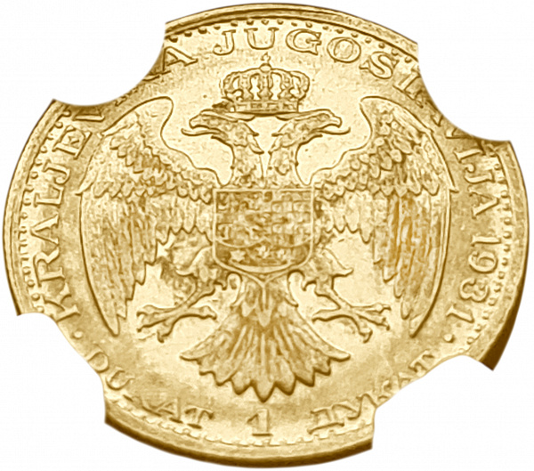 картинка Югославия. 1 Дукат 1931 г. Золото. 3.49 г*0.986 0.1106 oz. СЛАБ NGC AU 58! от магазина Одежда+ 2