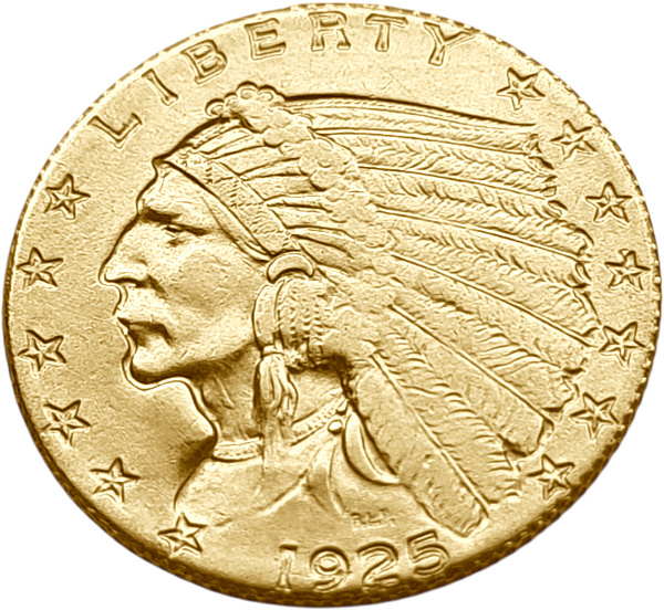 картинка США. 2 1/2 Доллара 1925 г. Золото. 4.18 г*0.900 0.121 oz. (D). от магазина Одежда+
