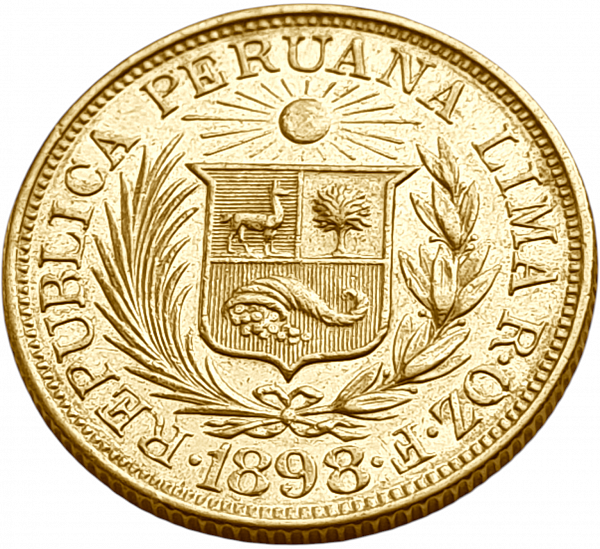 картинка Перу. 1 Либра 1898 г. Золото. 7.9881 г*0.917 0.2355 oz. от магазина Одежда+ 2