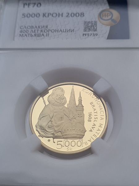 картинка Словакия. 5000 крон 2008 г. Золото 9,5г*0.900 0,2749 oz. Император Матвей(Матиас). Коронация! от магазина Одежда+ 3