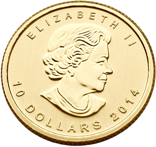 картинка Канада. 10 Долларов 2014 г. Золото. 7.8 г*0.9999 0.2507 oz. Полярная Лиса (Песец)! от магазина Одежда+ 2