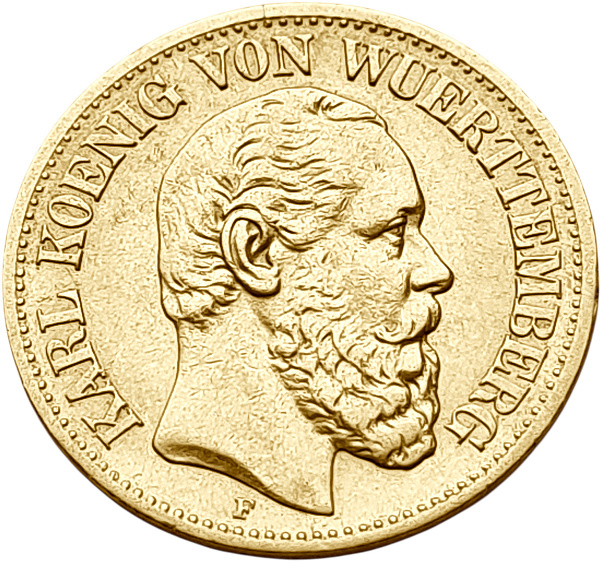 картинка Вюртемберг. 10 Марок 1876 г. Золото. 3.982 г*0.900 0.1152 oz. от магазина Одежда+