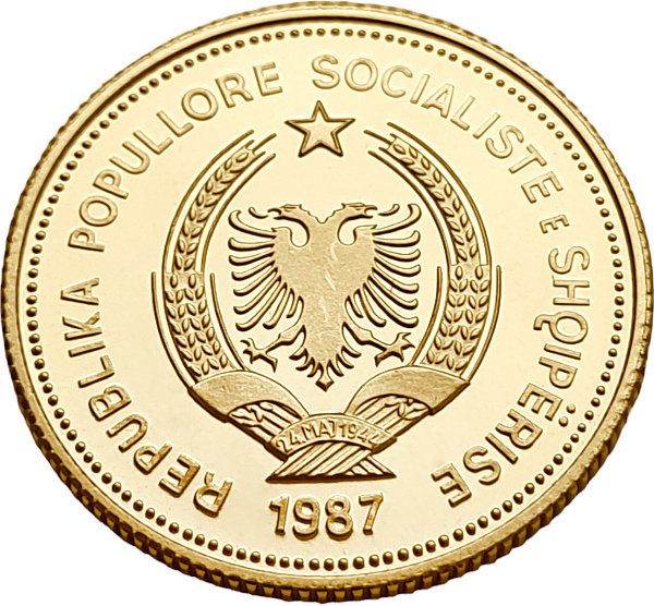 картинка Албания. 100 Леков 1987 г. Золото. 6.45 г*0.900 0.1866 oz. от магазина Одежда+ 2