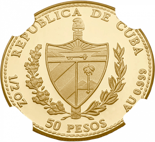 картинка Куба. 50 Песо 1991 г. Золото 15.55 г*0.999 0.5 oz. Братья Пинсон! СЛАБ NGC PF 69 ULTRA CAMEO! ТИРАЖ 200 ЭКЗ! от магазина Одежда+ 2