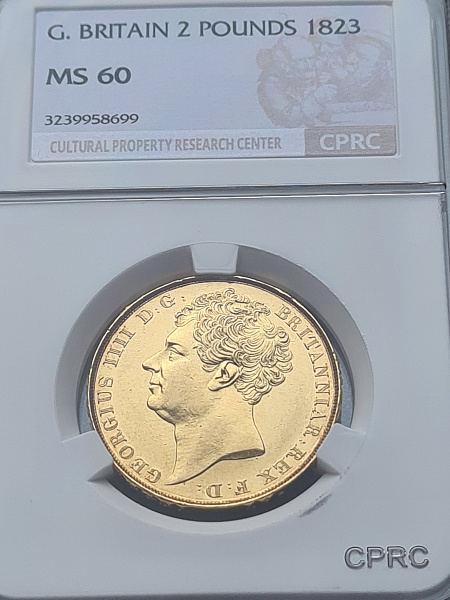 картинка Великобритания. 2 Фунта 1823 г. Золото. 15.9761 г*0.917 0.471 oz. СЛАБ CPRC MS 60! от магазина Одежда+ 3