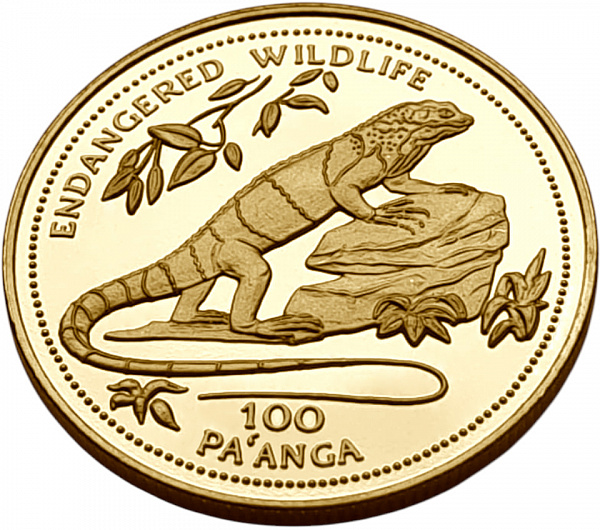 картинка Тонга. 100 Паанга 1994 г. Золото. 7.65 г*0.5833 0.1435 oz. Игуана! от магазина Одежда+