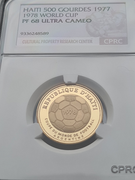 картинка Гаити. 500 Гурдов 1977 г. Золото. 8.5 г*0.900 0.246 oz. Футбол! Пруф! от магазина Одежда+ 3
