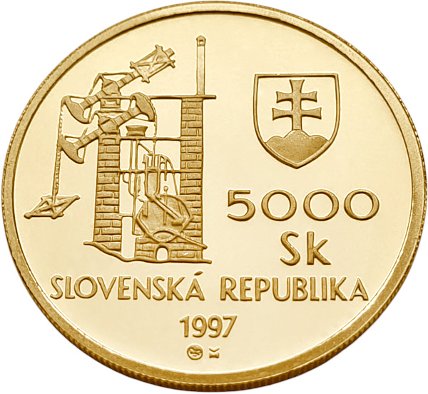 картинка Словакия. 5000 Крон 1997 г. Золото 9.5г*0.900 0.2749 oz. Наследие ЮНЕСКО! Банска-Штьявница! от магазина Одежда+ 2