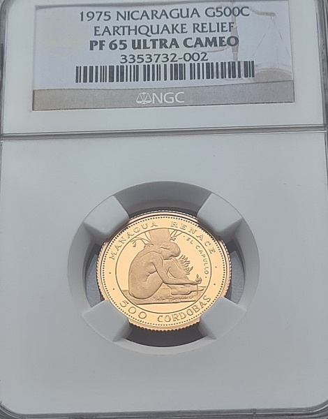 картинка Никарагуа. 500 Кордоб 1975 г. Золото. 5.4 г*0.900 0.1562 oz. СЛАБ NGC PF 65 ULTRA CAMEO! от магазина Одежда+ 3