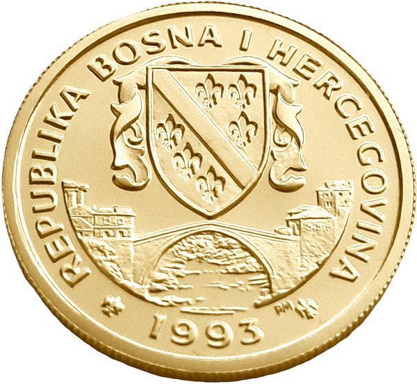 картинка Босния и Герцеговина. 10 000 Динаров 1993 г. Золото. 6.22 г*0.999 0.2 oz. Олимпиада! Бобслей! от магазина Одежда+ 2