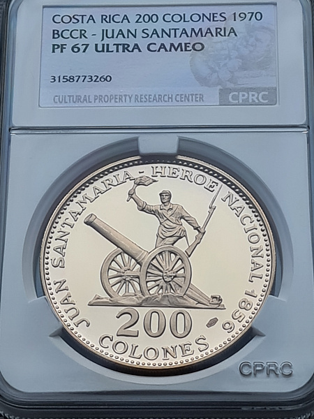 картинка Коста-Рика. 200 Колон 1970г. Золото. 29.8 г*0.900 0.8623 oz. Сантамария! СЛАБ CPRC PF 67 ULTRA CAMEO! от магазина Одежда+ 3