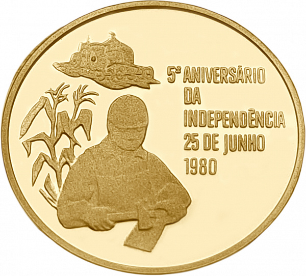картинка Мозамбик. 5000 Метика 1980 г. Золото 17.279 г*0.900 0.5 oz. СЛАБ PCGS PR69DCAM! от магазина Одежда+