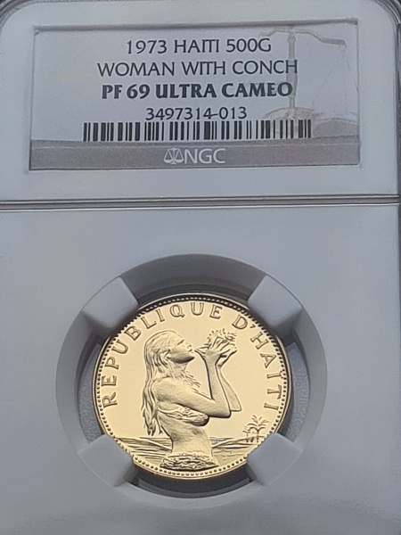 картинка Гаити. 500 Гурдов 1973г. Золото. 7.28 г*0.900 0.2107 oz. Пруф! СЛАБ NGC PF 69 ULTRA CAMEO! от магазина Одежда+ 3