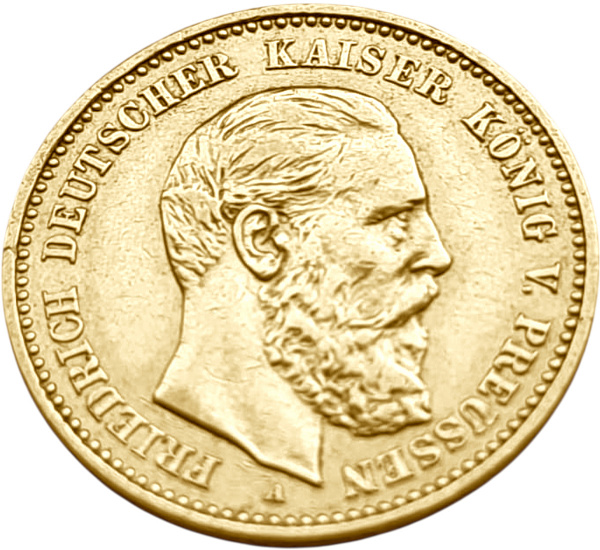 картинка Пруссия. 10 Марок 1888 г. Золото. 3.982 г*0.900 0.1152 oz. Фридрих III. от магазина Одежда+