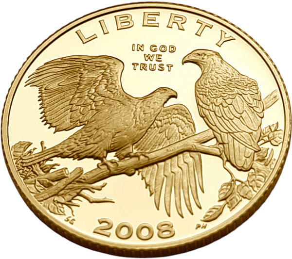 картинка США. 5 Долларов 2008 г. Золото. 8.359 г*0.900 0.2419 oz. СЛАБ PCGS PR 69 DCAM! от магазина Одежда+