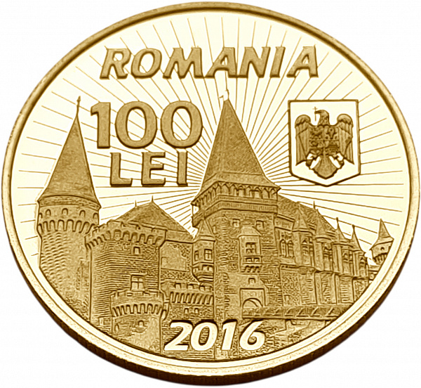 картинка Румыния. 100 Леев 2016 г. Золото. 6.45 г*0.999 0.2072 oz. ТИРАЖ 250 ЭКЗ! Янку де Хунедоара (Янош Хуньяди). СЛАБ ННР PF 70! от магазина Одежда+ 2