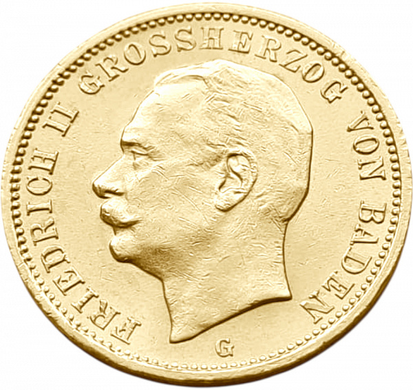 картинка Баден. 20 Марок 1912 г. Золото. 7.965 г*0.900 0.2305 oz. от магазина Одежда+