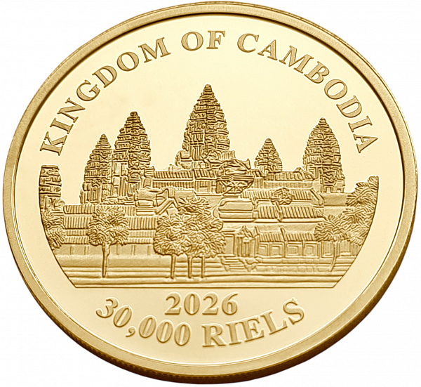 картинка Камбоджа. 30000 Риелей 2026 г. Золото. 31.1 г*0.9999 1.0 oz. Тигры! ТИРАЖ 100 ЭКЗ! от магазина Одежда+ 2