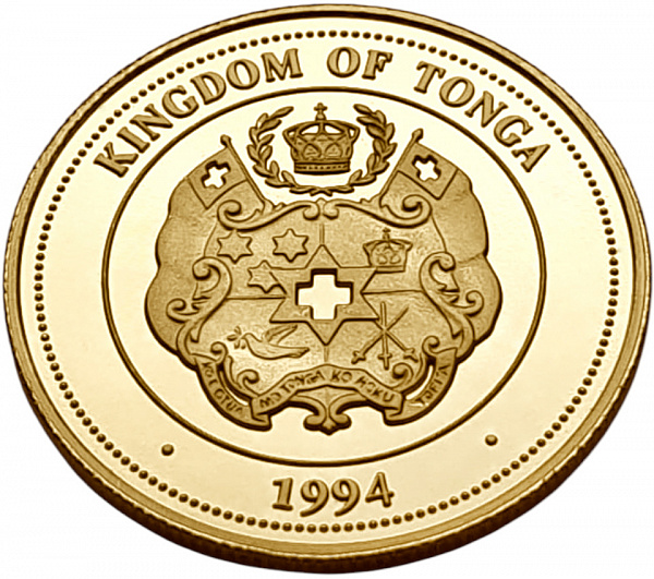 картинка Тонга. 100 Паанга 1994 г. Золото. 7.65 г*0.5833 0.1435 oz. Игуана! от магазина Одежда+ 2
