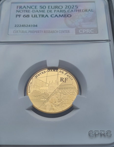 картинка Франция. 50 Евро 2025 г. Золото 7.78 г*0.999 0.25 oz. Нотр-Дам де Пари! Пруф! Сертификат! от магазина Одежда+ 4